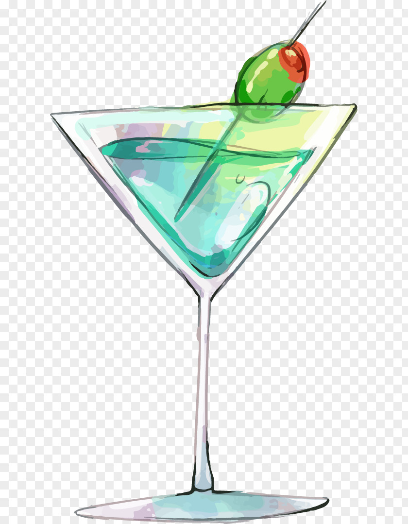 Hand-painted Cocktail Garnish Blue Hawaii Martini Cosmopolitan PNG