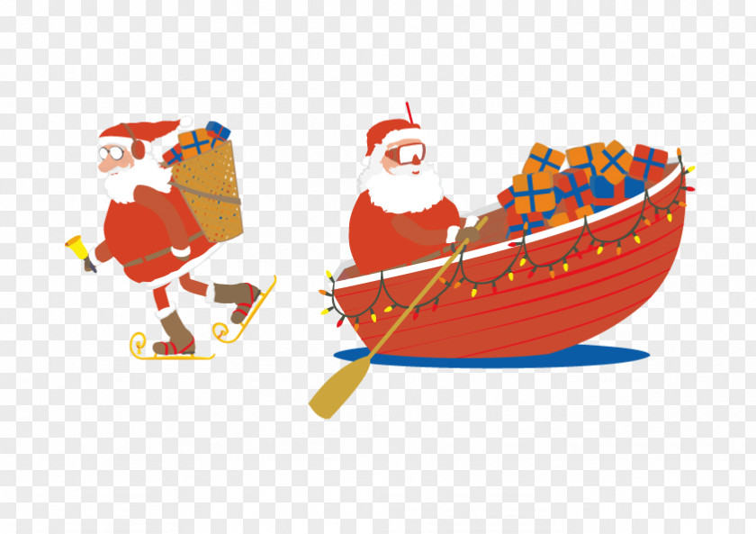 Vector Santa Claus Boat Christmas Clip Art PNG