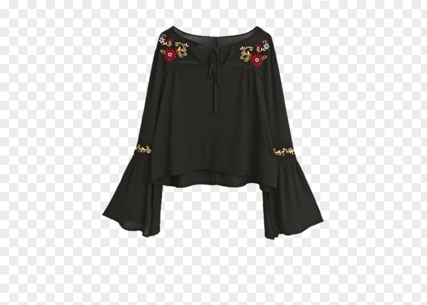 Embroidery Lace Bell Sleeve T-shirt Blouse Top PNG