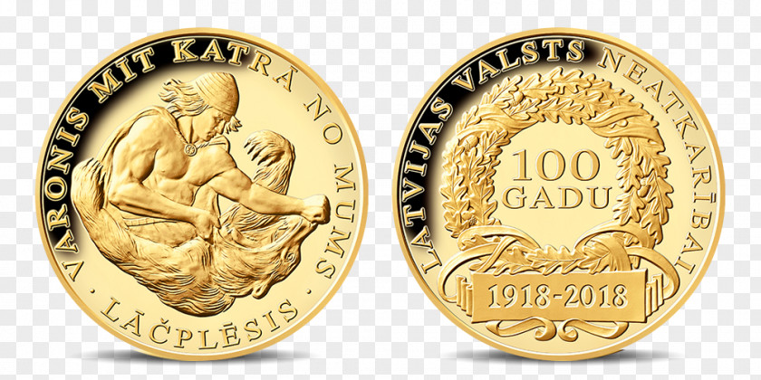 Coin Latvia 100 Gold Medal Zēni PNG