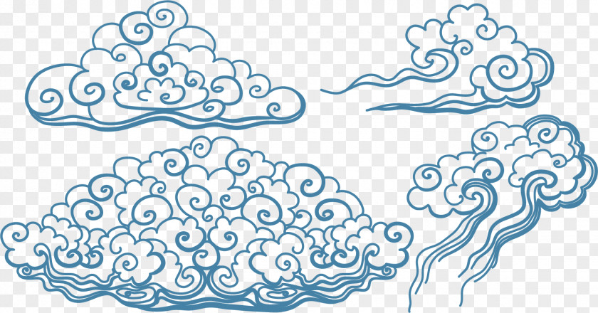 Vector Hand-painted Blue Clouds Japan Tattoo Irezumi Cloud Art PNG