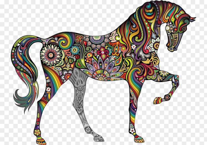 Colorful Animals Creative Personality Horse Wall Decal Black Color Pattern PNG