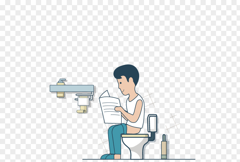 Squatting Toilet Reading The Newspaper Man Cartoon PNG