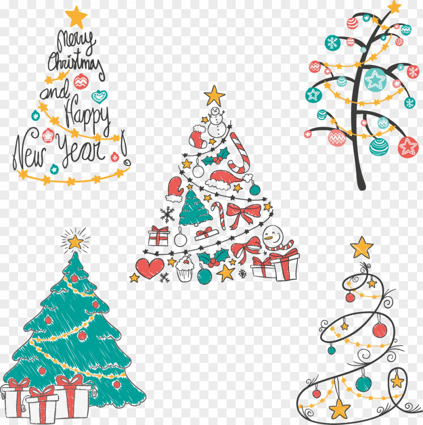 Vector Hand-painted Christmas Tree Euclidean Drawing PNG