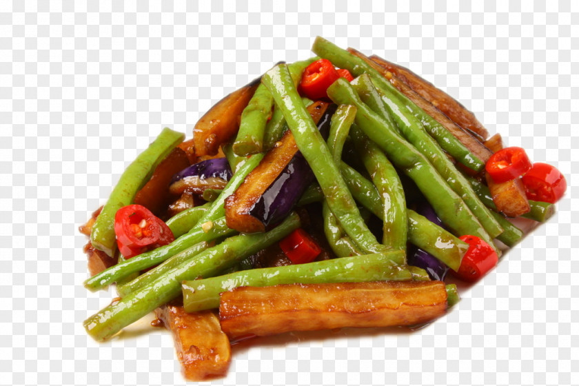 Eggplant Fried Beans Green Bean Vegetarian Cuisine Stir Frying Common PNG