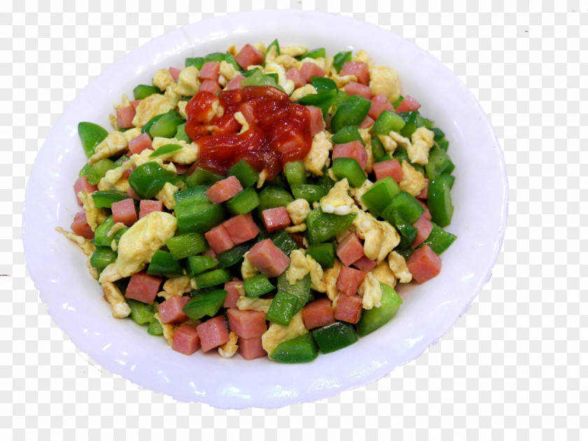 Ham, Green Pepper Scrambled Eggs Israeli Salad Omelette Ham Vegetarian Cuisine PNG