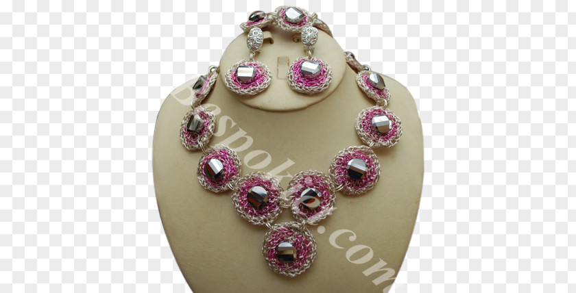 Handmade Jewelry Necklace Bead Gemstone Magenta PNG