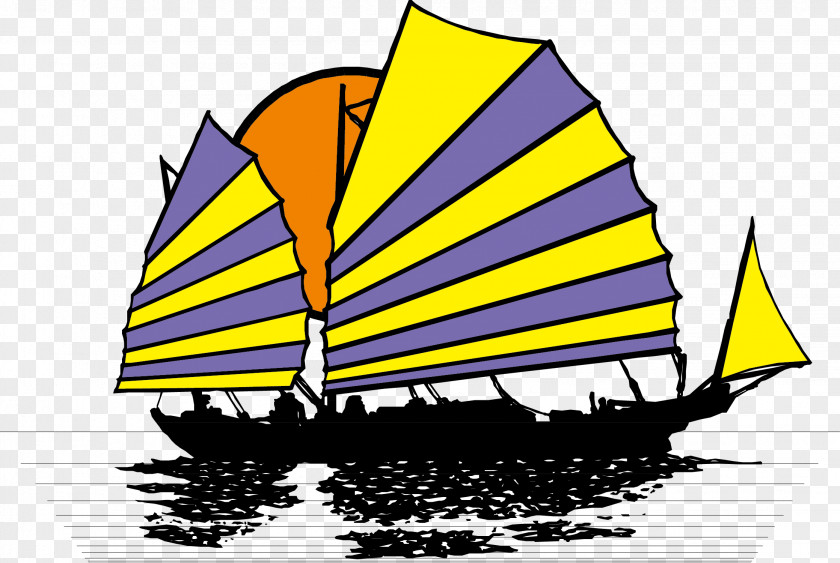 Colored Sails Boat Junk Clip Art PNG