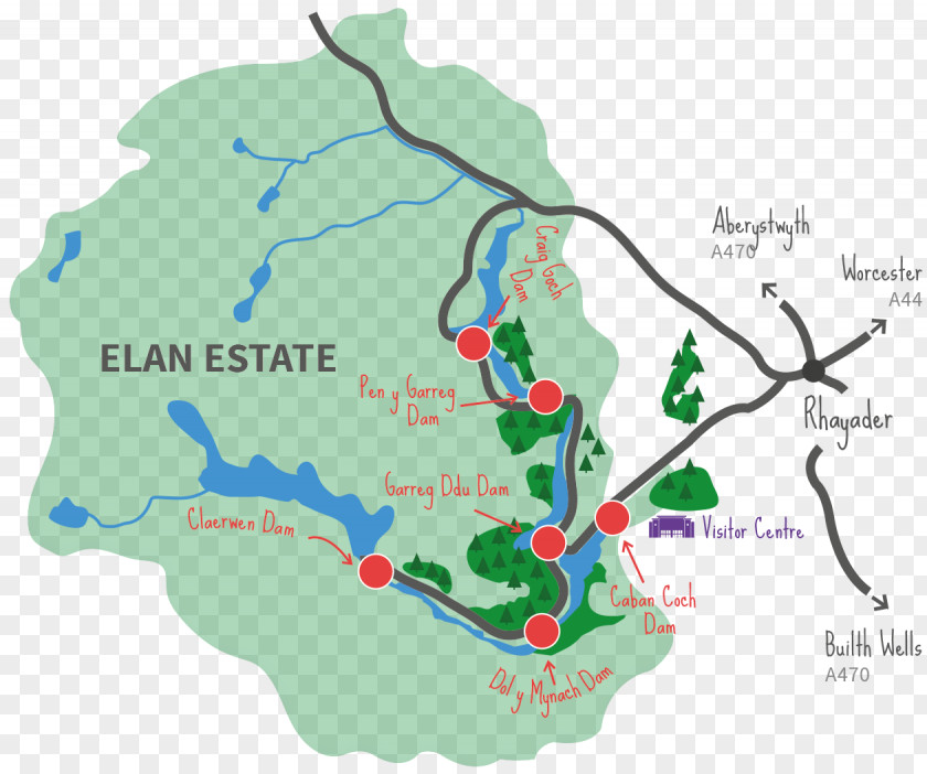 Elan Valley Reservoirs Builth Wells Map Dam PNG