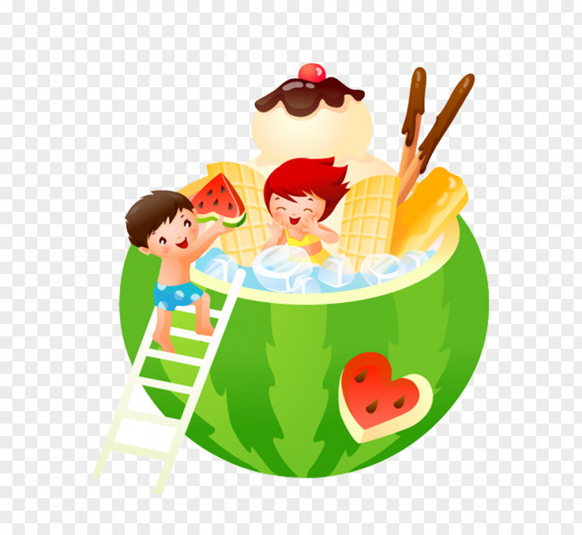 Cartoon Children Playing In Watermelon Childrens Day Dragon Boat Festival Traditional Chinese Holidays PNG