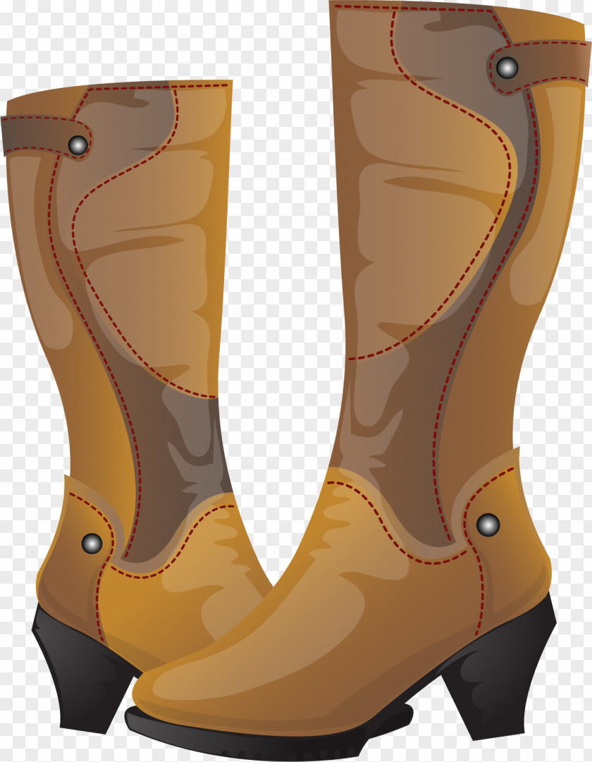 Vector Hand-painted Boots Cowboy Boot Knee-high High-heeled Footwear PNG