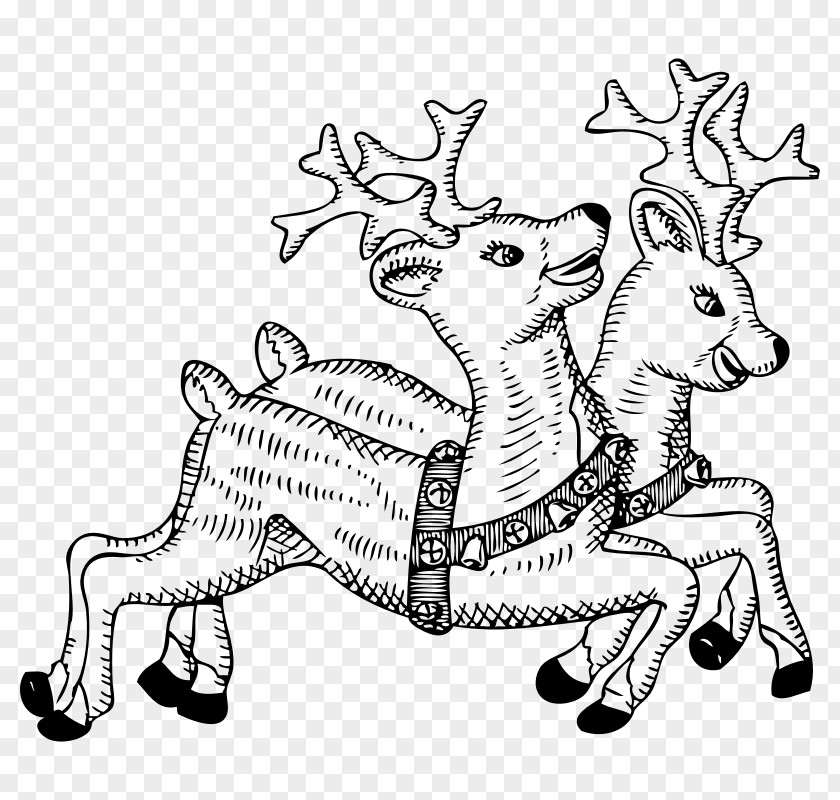 Reindeer Images Santa Claus Christmas Tree Black And White Clip Art PNG