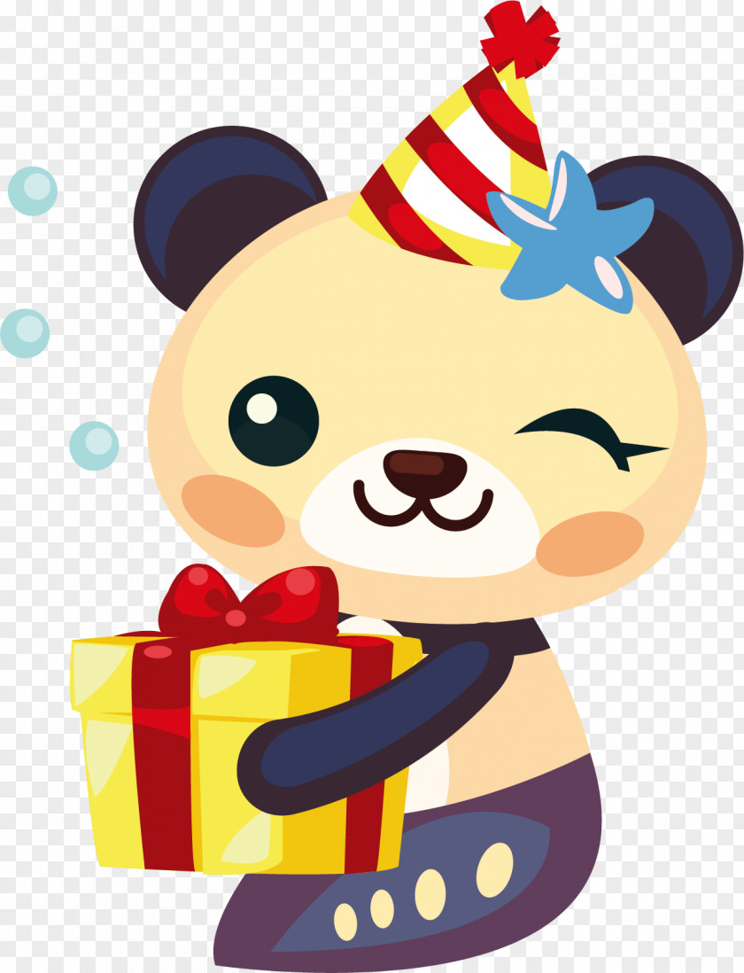 Vector Cute Baby Bear Received A Gift Birthday Clip Art PNG