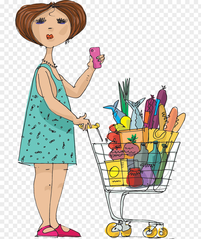 Women Shopping Cartoon Illustration PNG