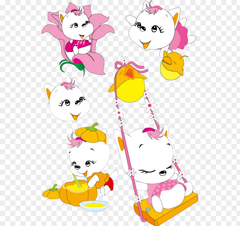 White Kitten Cartoon Clip Art PNG