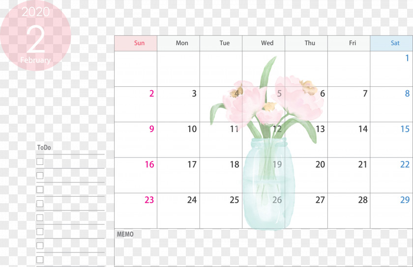 February 2020 Calendar Printable PNG