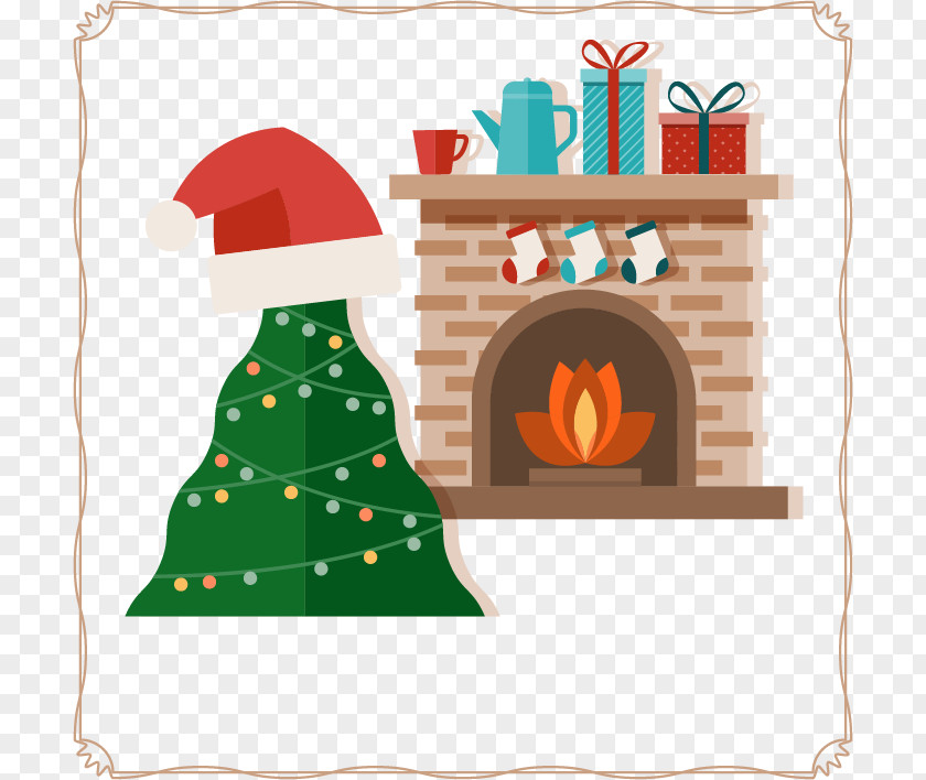 Warm Christmas Tree Santa Claus Fireplace Ornament PNG