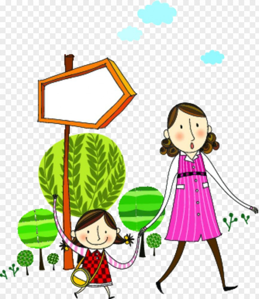 Mother And Child Walk Illustration PNG