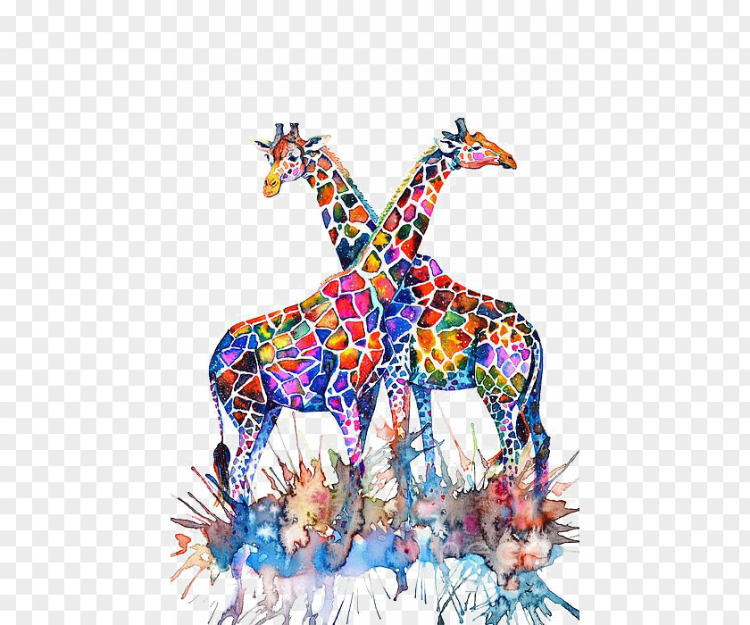 Watercolor Giraffe Painting Illustration PNG