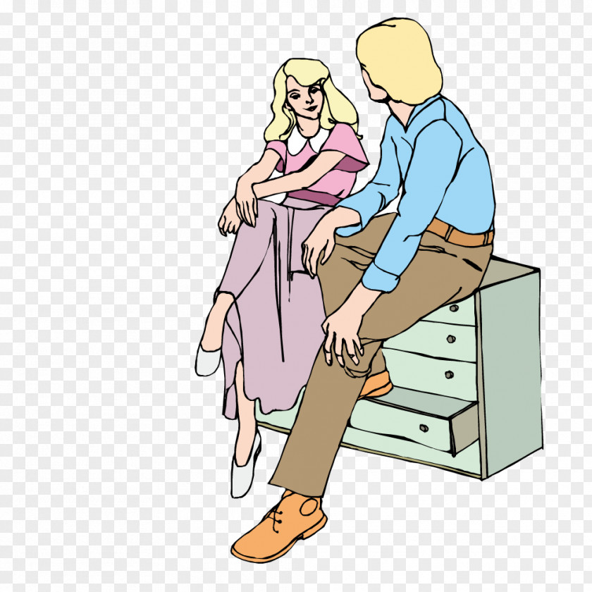 Couple Sitting On The Cupboard Child Illustration PNG