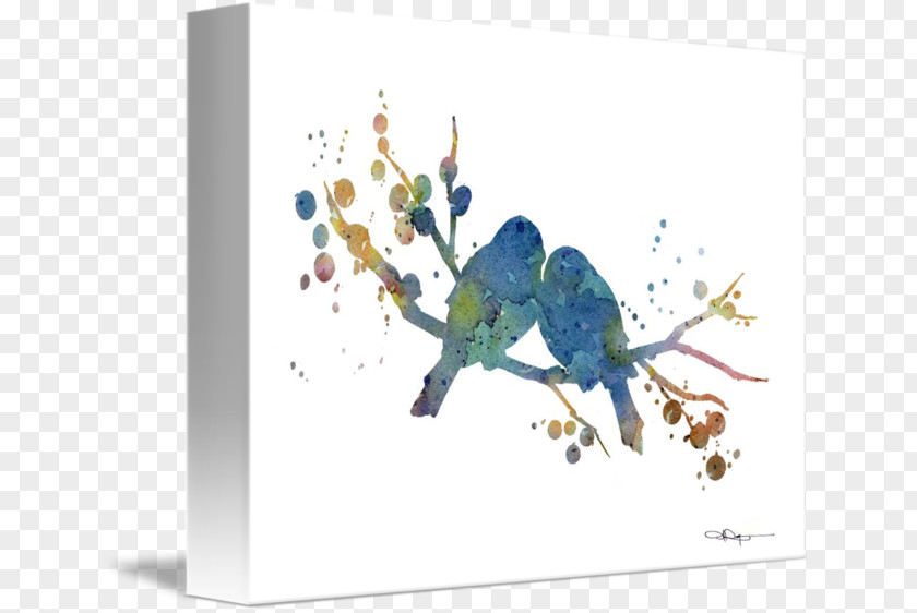 Love Birds Art Watercolor Painting PNG