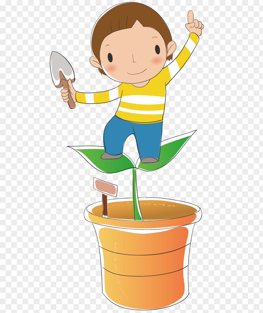 Boy In Flowers Cartoon Illustration PNG