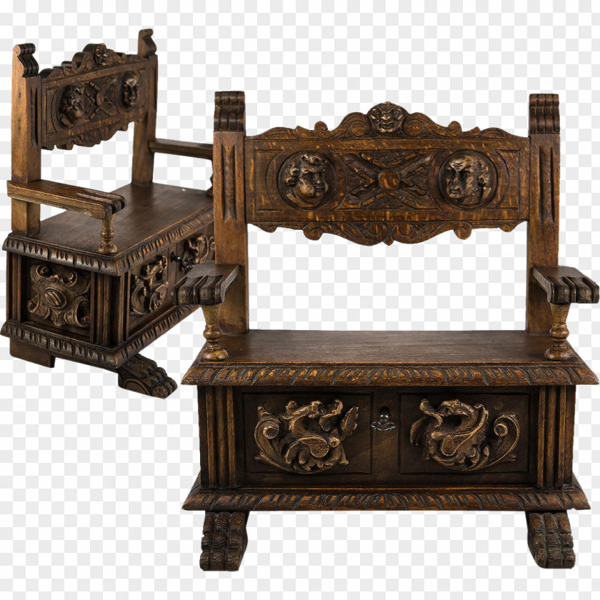 Antique Wood Carving Casket Furniture Chair PNG