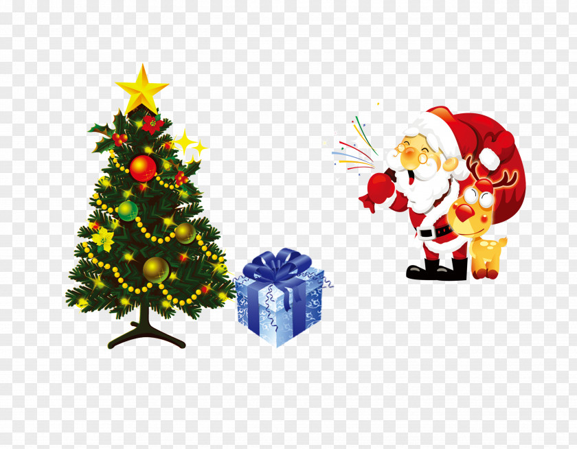 Santa Claus Christmas Tree Illustration PNG