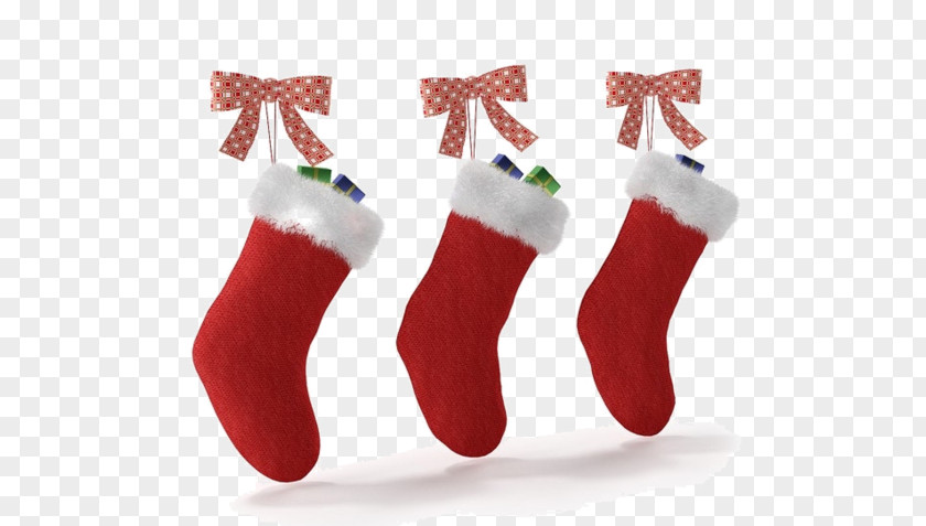 Cartoon Red Christmas Socks Bow Santa Claus Stocking Gift Sock PNG
