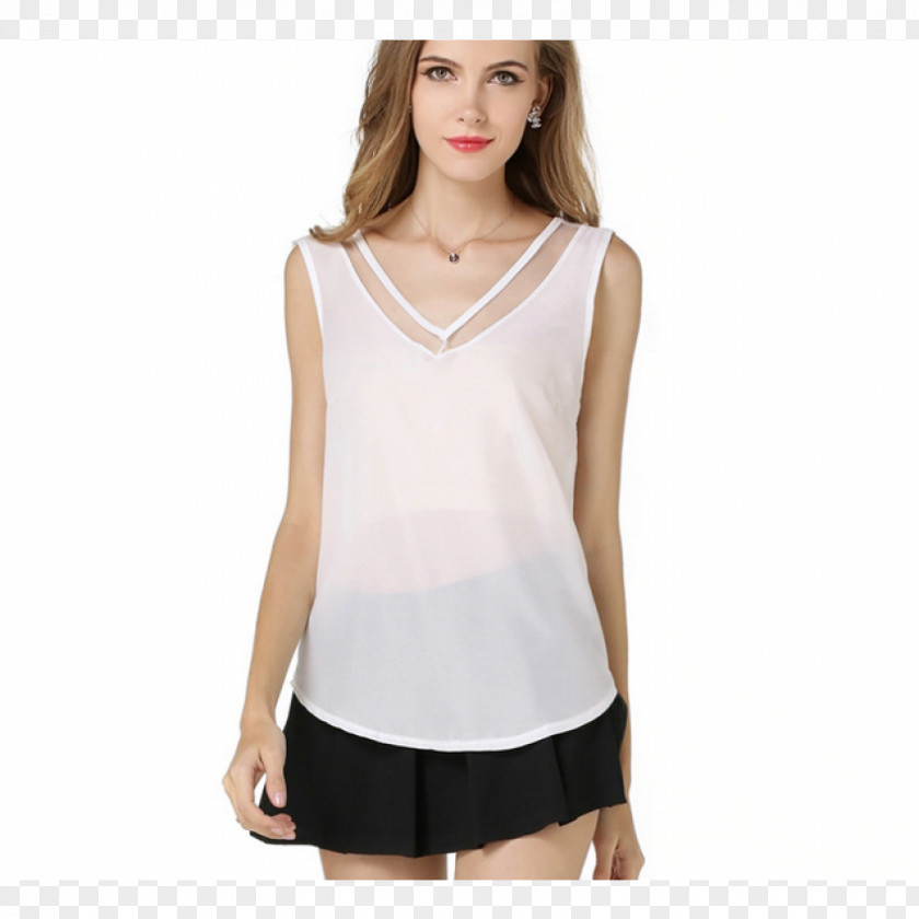T-shirt Neckline Top Sleeveless Shirt Chiffon PNG