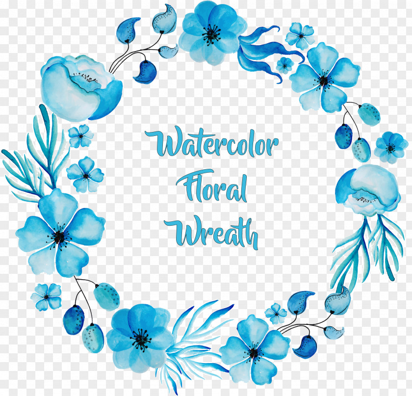 Exquisite Blue Watercolor Wreath Painting Flower PNG