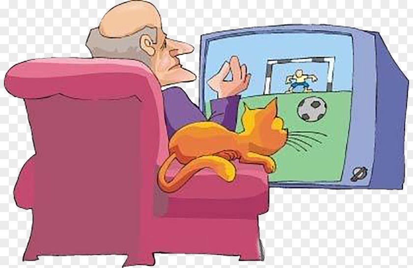 Foreign Old Man Watches TV Television Cartoon Clip Art PNG
