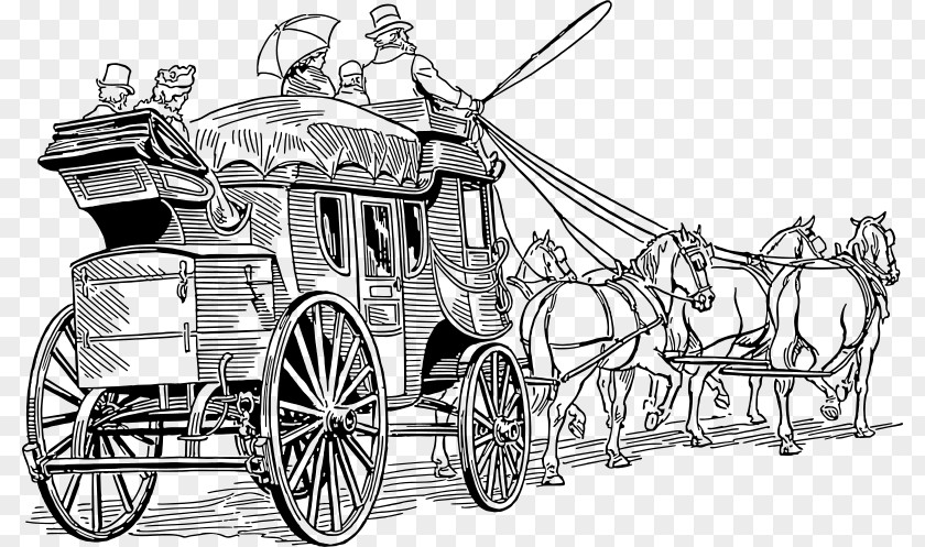 Horse Drawn American Frontier Stagecoach Drawing Clip Art PNG