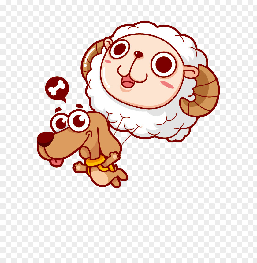 Watercolor Goat Dog Sheep Cartoon PNG