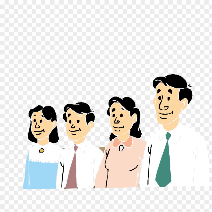 A Row Of People Cartoon Illustration PNG