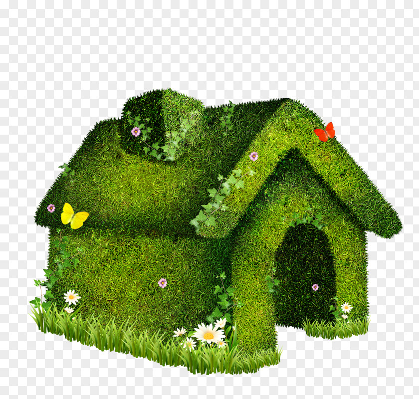 Green Cabin Family Illustration PNG
