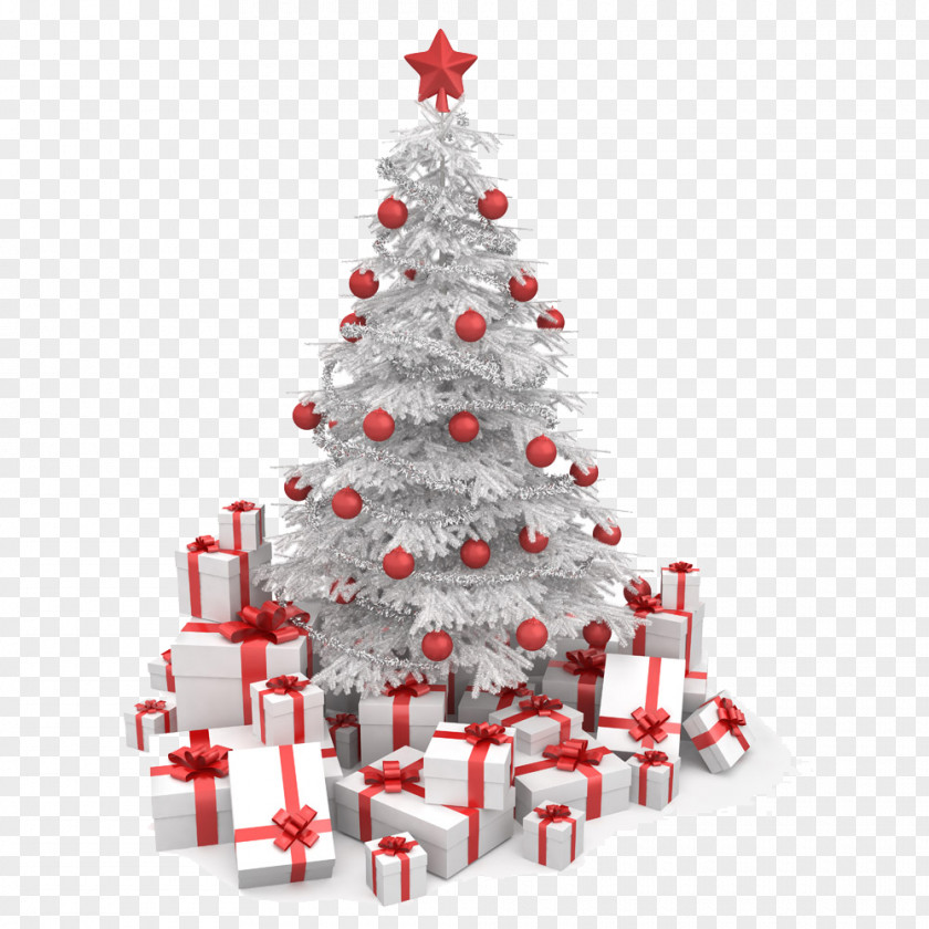 White Christmas Gift Box Tree Clip Art PNG