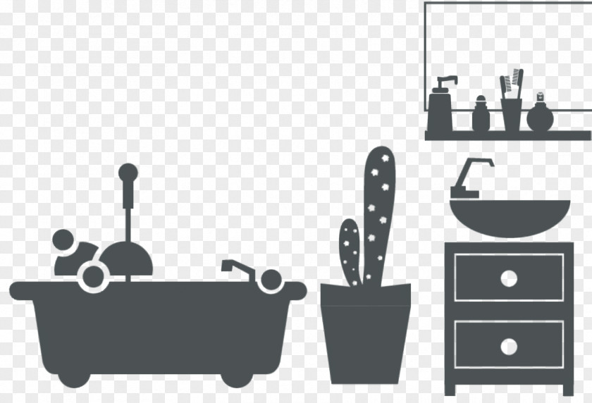 Blackandwhite Furniture Bathroom Cartoon PNG