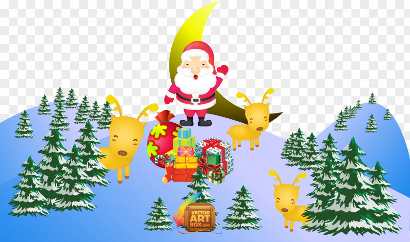 Vector Santa Claus Christmas Tree Wedding Invitation New Year Card PNG