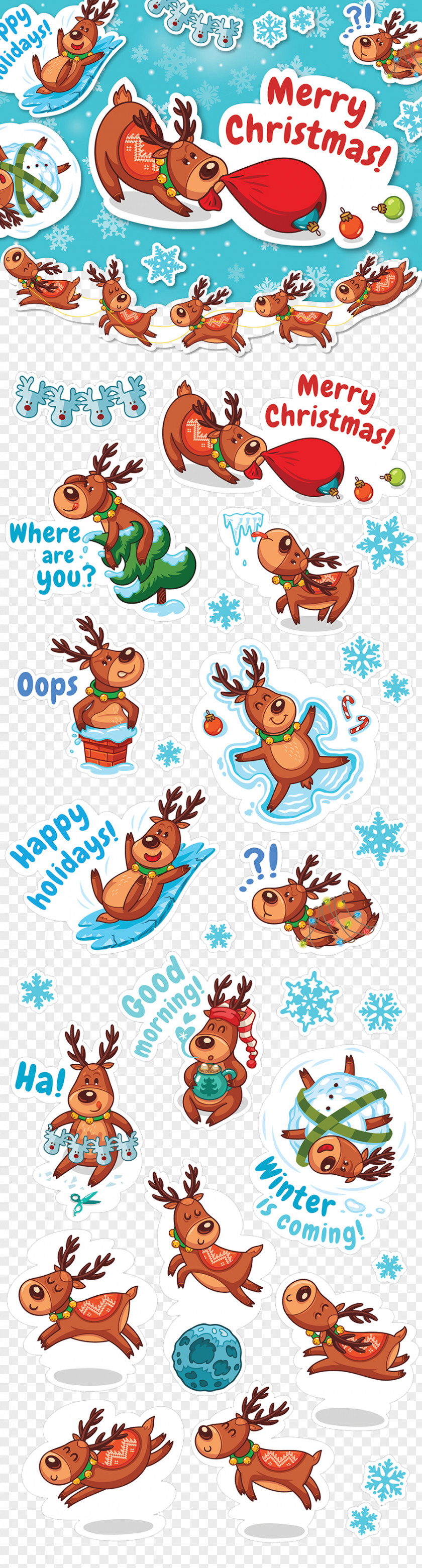 Cute Christmas Reindeer Posters Santa Claus Illustration PNG