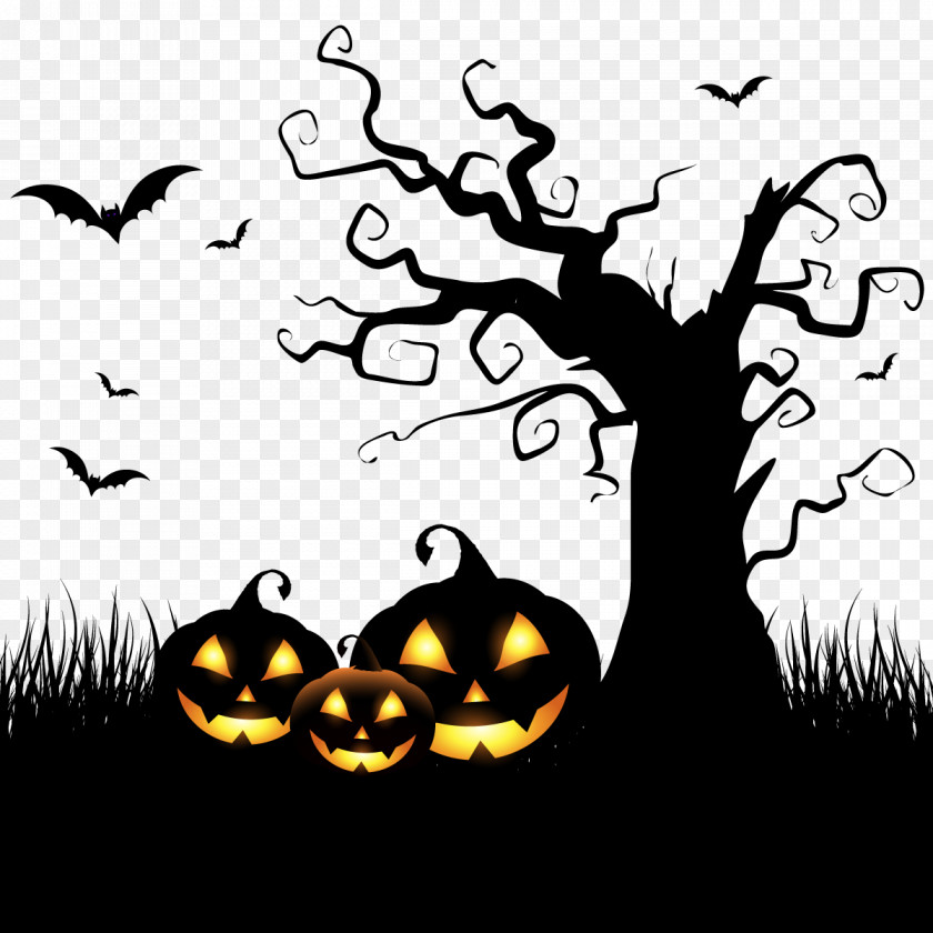 Vector Background Halloween Pumpkin And Tree Spooktacular Costume Party Clip Art PNG