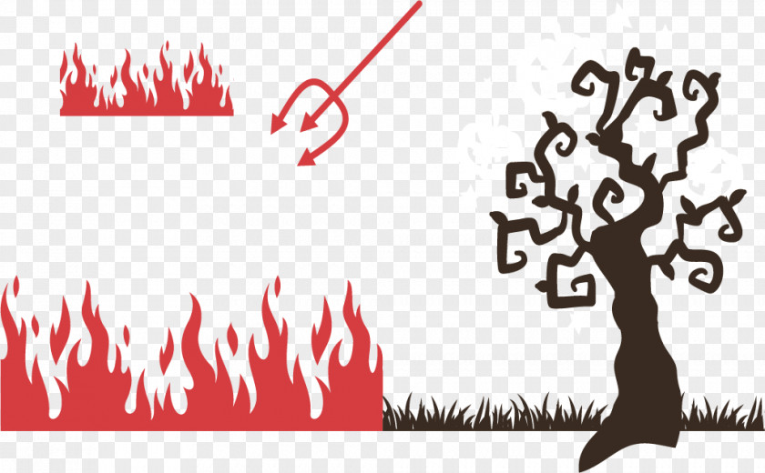 Red Flame Black Dead Tree Halloween PNG