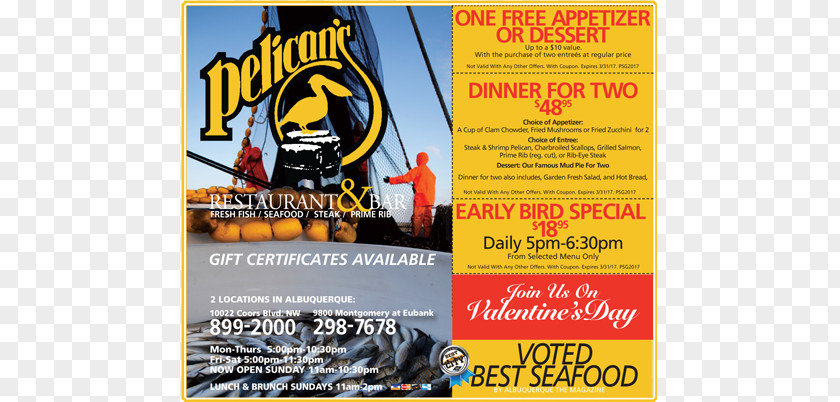 Restaurant Menus Online Pelican's Coupon Flyer PNG