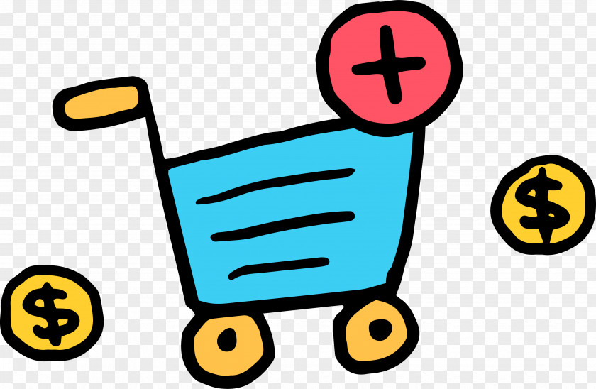 Blue Cartoon Shopping Cart Drawing PNG