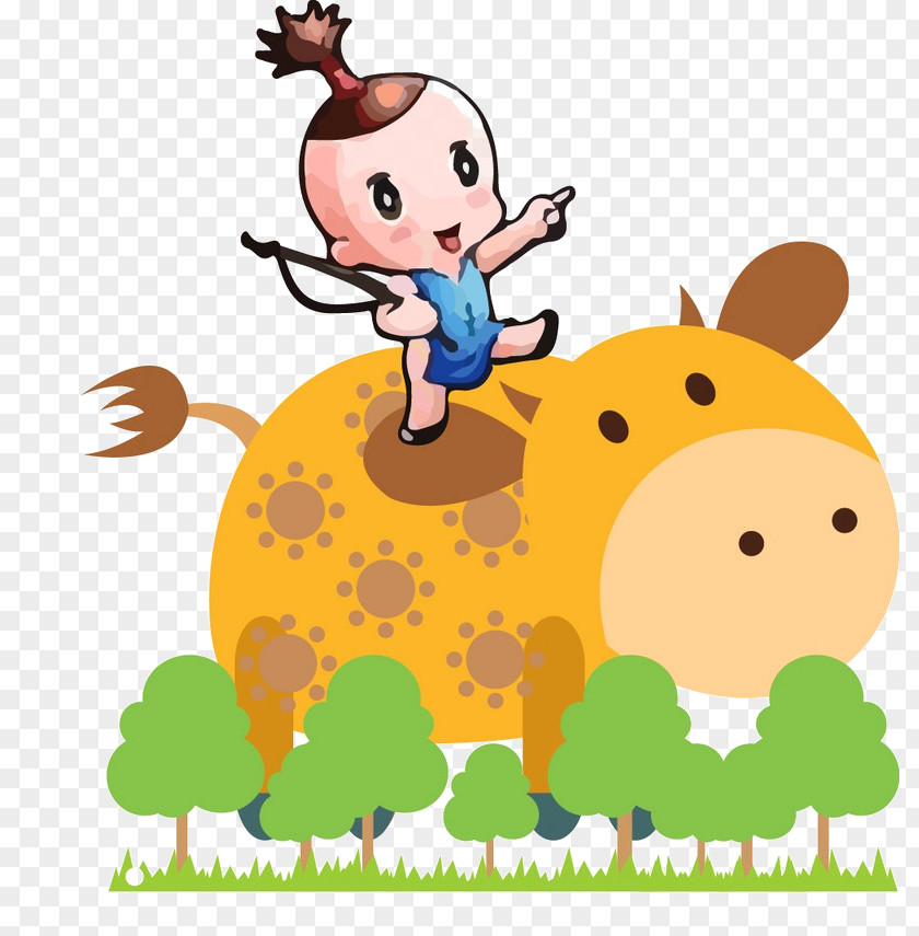 Cute Cartoon Riding A Bull Qingming Chunfen Sembahyang Kubur Solar Term Illustration PNG