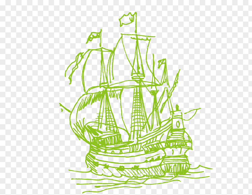 Hand-painted Traditional Sailing Line Ship Euclidean Vector PNG