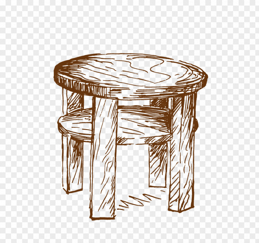 Hand-painted Wood Stools Round Table Drawing Furniture PNG