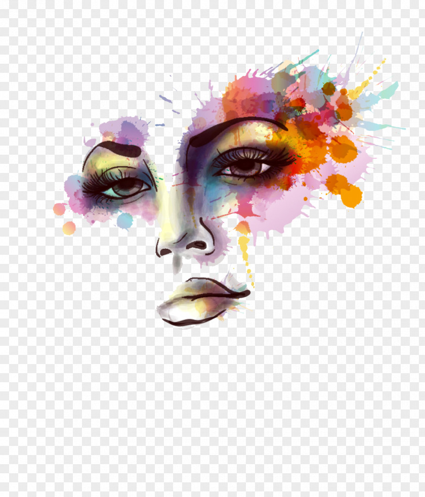 Ink Woman's Face Watercolor Painting Wall Decal PNG