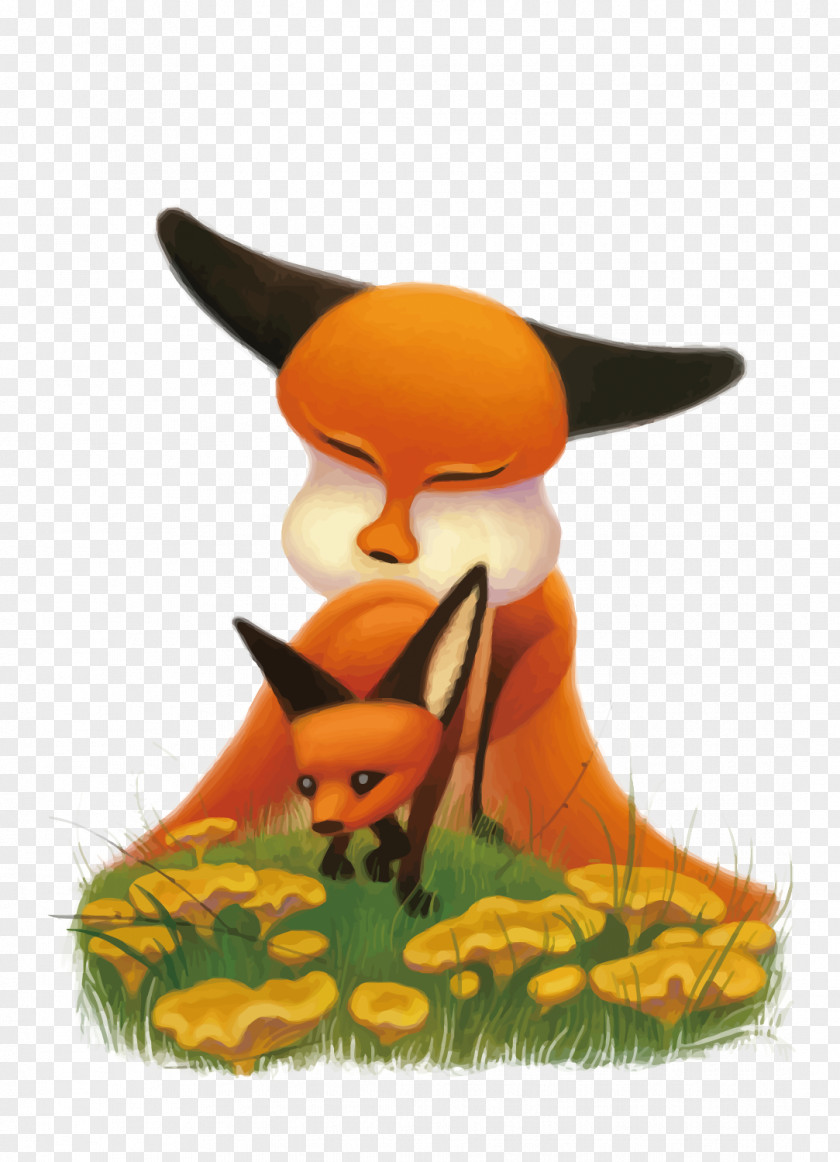 Vector Fox Mother And Son Cartoon Illustration PNG