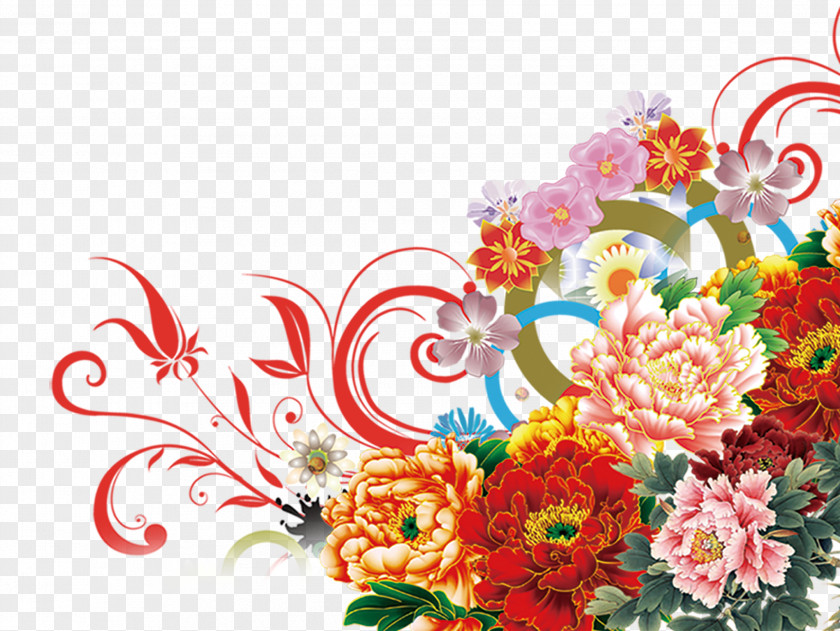 Peony Flower Corner Floral Design Clip Art PNG